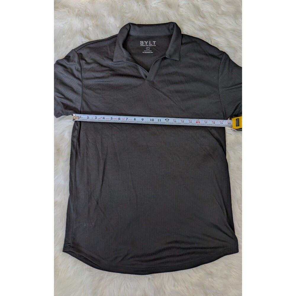 BYLT Premium Size Large Basics Ribbed Short Sleeve Open V Polo Shirt Mens Black - Picture 5 of 11